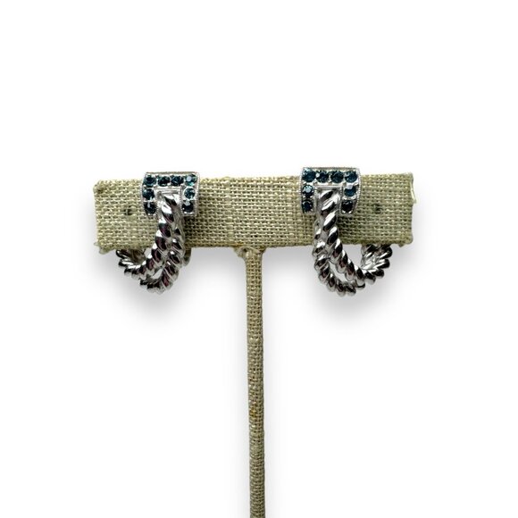 Crown Trifari Jewelry - Vintage Crown Trifari Blue Crystal Silver Tone Clip-On Earrings